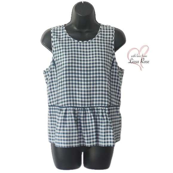 Gingham Plaid Peplum Silky Evergreen Checked Holiday Top (J. Crew) - Picture 1 of 3